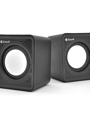 Колонки 2.0 kisonli v310 для пк и ноутбука, usb + 3.5mm, 2x0,5w, 20hz- 20khz, black, box, q100