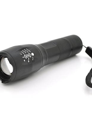 Ліхтар ручний pipo xml-t6, 1led cree t6, 3w, 5 режимів, zoom, 18650/2800mah (перехідник 3*aaa), black, ip44, сзу, 130х30х27мм, box