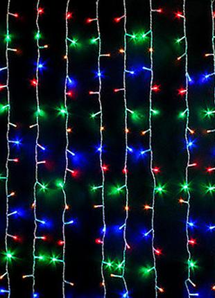 Гирлянда 240led (водопад) red / green / blue / yellow, 2*2метра, прозрачная изоляция, box