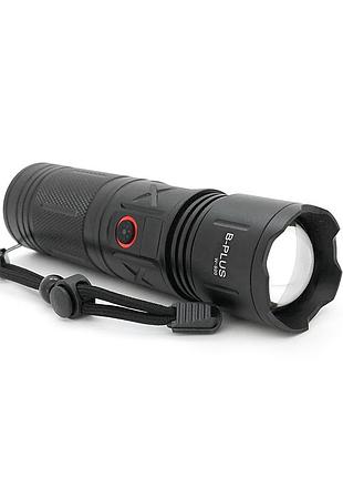Ліхтар пошуковий bp-w920 led pm60, zoom, 4 режими, індикація заряду, живлення від 3*18650, ip65, кабель usb, 210х100х70мм,