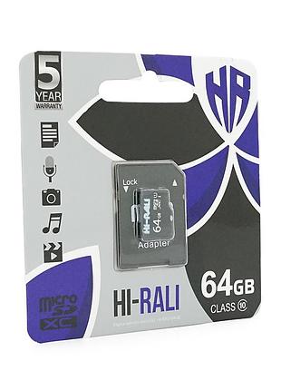 Карта памяти hi-rali microsdhc class 10 uhs-i, с адаптером, 64gb, blister
