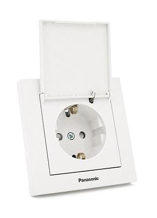 Розетка panasonic karre plus 55 с заземлением, с защитными шторками, с крышкой, белая