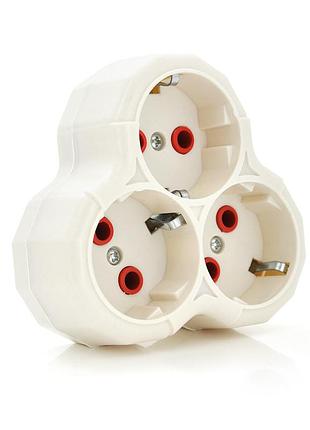 Розетка трійник з заземленням ak303 light, white, q12