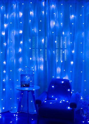 Гирлянда 240led водопад blue, 8 режимов, 3*2 метр, прозрачная изоляция, питание 220v