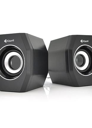 Колонки 2.0 kisonli a-101s для пк и ноутбука, usb + 3.5mm, 2x3.5w, 20hz- 20khz, black, box, q80