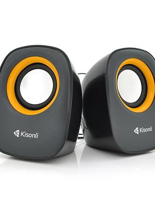 Колонки 2.0 kisonli v360 для пк и ноутбука, usb + 3.5mm, 2x1.5w, 20hz- 20khz, orange, box, q50