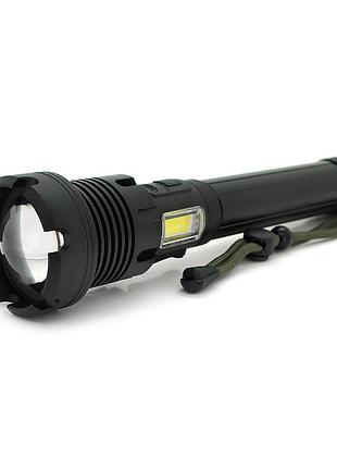 Ліхтар ручний voltronic xhp90, 1led xhp90, 45w, бічний світлодіод, 7 режими, zoom, 2х18650/6200mah, black, ip40, кабель