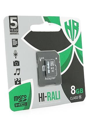 Карта памяти hi-rali microsdhc class 10 uhs-i, с адаптером, 8gb, blister