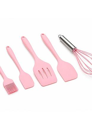 Кухонный набор 5 предметов, венчик, 3 лопатки, кисть, pink