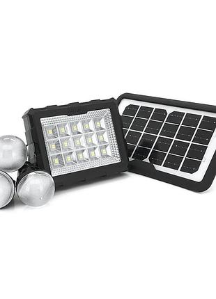 Переносной фонарь gd-106+ solar, 1+1 режим, встроенный аккум-powerbank 10000mah, 2usb, 3 лампочки 3w, usb выход, black, box