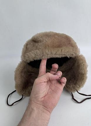 Шапка ушанка vintage real shearling sheepskin trapper hat brown suede aviator ushanka bomber cap 59