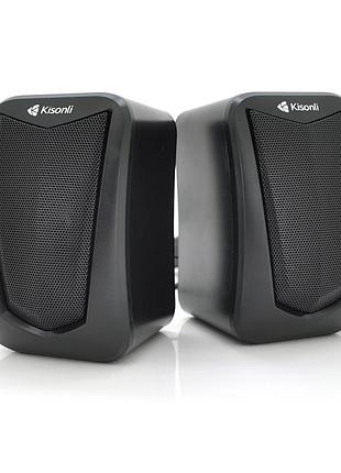 Колонки 2.0 kisonli ks-06, для пк и ноутбука, usb + 3.5mm, 2x3w, 20hz- 20khz, black, box, q50