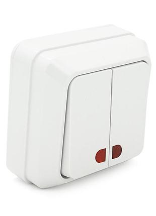 Вимикач подвійний зовнішнього монтажу o0023, white, q20