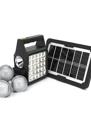 Переносной фонарь gd-105+ solar, 1+1 режим, встроенный аккум-powerbank 10000mah, 2usb, 3 лампочки 3w, usb выход, black, box