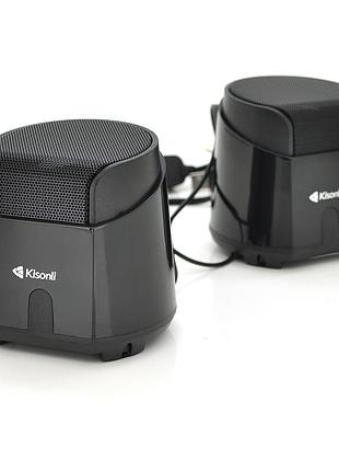 Колонки 2.0 kisonli k500, для пк и ноутбука, usb + 3.5mm, 2x3.5w, 20hz- 20khz, black, box, q50