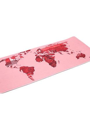 Коврик 300*700 тканевый карта мира с боковой прошивкой, толщина 2 мм, цвет pink, пакет
