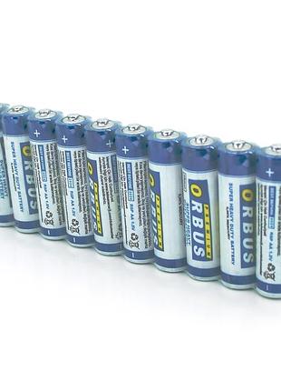 Батарейка сольова orbus zinc carbon 1.5v aa/lr06, 10 штуки shrink