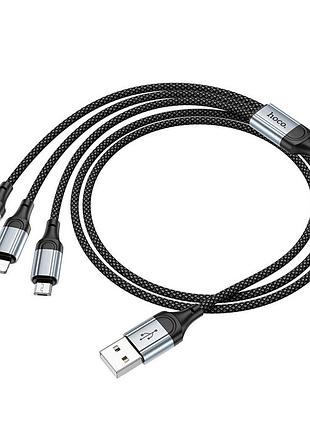 Кабель hoco x102 usb-1 3 in 1 micro/iphone/type-c, 2a, довжина 1м, black, box