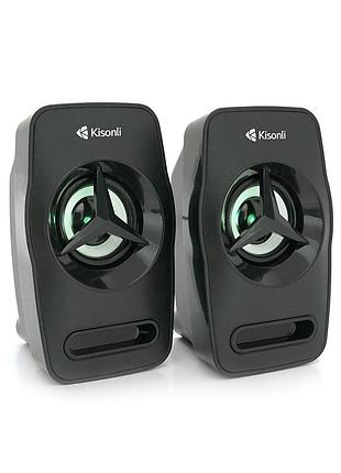 Колонки 2.0 kisonli l-3030 для пк та ноутбука, usb + 3.5mm, 2x3w, 20hz-20khz, 20x11x13mm, black