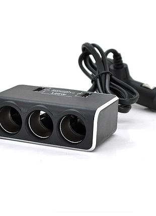 Азп розгалужувач + вольтметр olesson 1639, 12v-3 * 12v + 2 * usb, black, blister