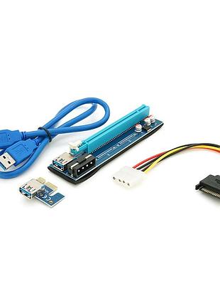 Riser pci-ex, x1=>x16, 4-pin molex, sata=>4pin, usb 3.0 am-am 0,6 м (синій), конденсатори ps 100 16v, пакет
