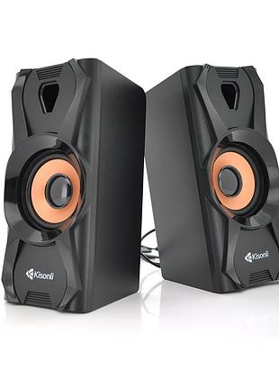 Колонки 2.0 kisonli u-9003, для пк и ноутбука, usb + 3.5mm, 2x3w, 20hz- 20khz, black, box, q40