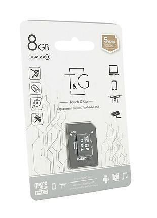 Карта памяти t&g microsdhc class 10 uhs-i, с адаптером, 8gb, blister