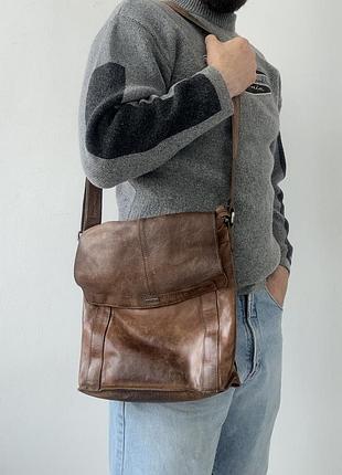 Чоловіча шкіряна сумка spikes & sparrow genuine leather crossbody bag brown messenger satchel medium