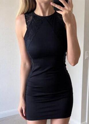Черное платье по фигуре с кружевом, платье h&amp;m, p. s, короткое облегающее платье