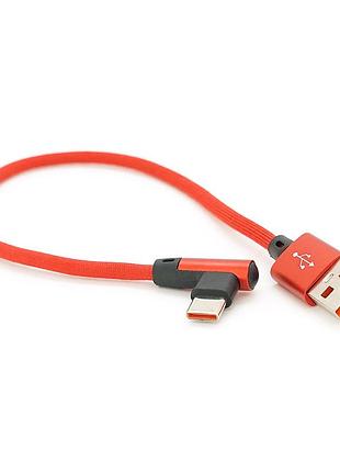 Кабель usb для type-c (male to male), qc3.0, pd, довжина 0.25м, обплетення, red