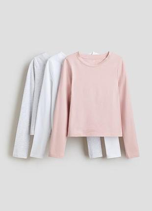 8-10 р 134-140 см h&m новий фірмовий комплект набір базовий реглан лонгслів із 3 бавовняних топів