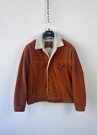 Куртка шерпа вельветова levi's trucker corduroy sherpa fleece lined jacket mens m vintage fit camel orange