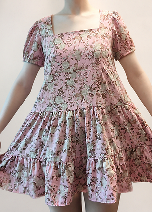 Нежное розовое платье в цветочный принт new look petite / летнее сарафан с квадратным вырезом