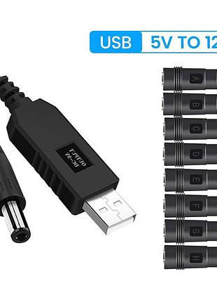 Кабель usb-dc на 12v для питания роутера от павербанка + 8 адаптеров под разные разъемы питания