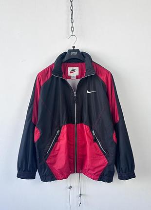 Куртка вітровка vintage 2000s nike windbreaker jacket men l black red colorblock hooded track vtg