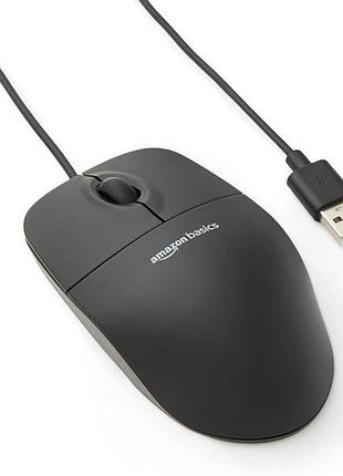 Дротова usb-миша amazon basics із 3 кнопками та адаптивним відстеженням, технологія plug & play, сумісна з windows та mac, чорна