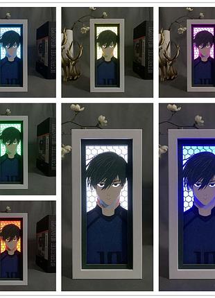 Многослойный ночник лампа аниме синяя тюрьма blue lock светильник вертикальный rin itoshi блю лок рин итоши rgb