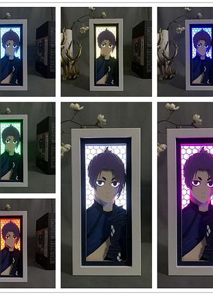 Многослойный ночник лампа аниме синяя тюрьма blue lock светильник вертикальный reo mikage блю лок рео микаге rgb