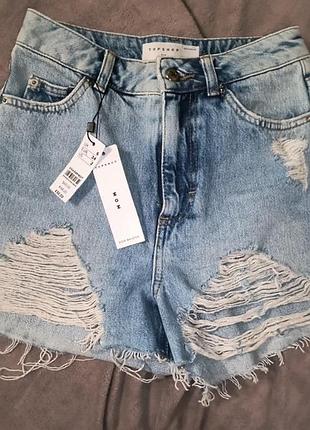 Нові джинсові шорти topshop mom з високою посадкою та бірками (рвані)