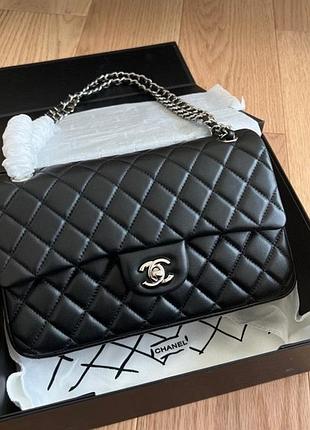 Шикарна шкіряна сумка чорна flap 25cm +фірмова коробка