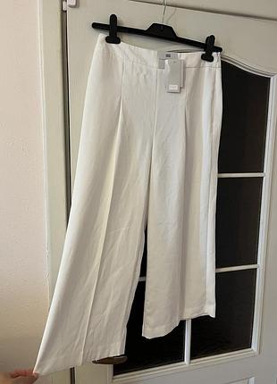 Білі кюлоти вкорочені штани жіночі широкі кльош wide leg