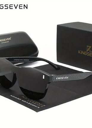 Брендові чоловічі сонцезахисні поляризаційні окуляри kingseven скло black карбон карбон