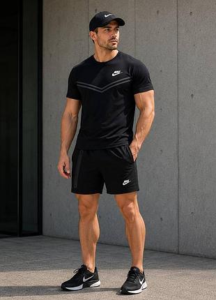 Чоловічий літній костюм nike tech комплект шорти футболка найк теч літо бавовна чорний s m l xl xxl