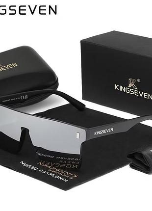 Брендові чоловічі сонцезахисні поляризаційні окуляри kingseven скло black карбон дзеркальні