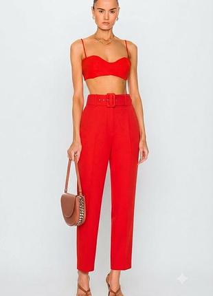 Яскраві червоні штани з поясом, висока посадка zara