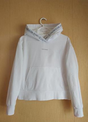 Худи женское calvin klein jeans р. м идеально белый футер петля хлопок 100%