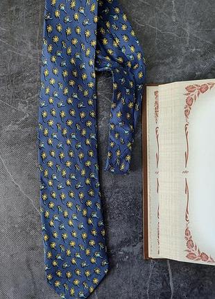 100% шовк silk jaeger vintage retro classic style вінтаж вінтажна шовкова краватка квіти квітковий принт синій жовтий колір