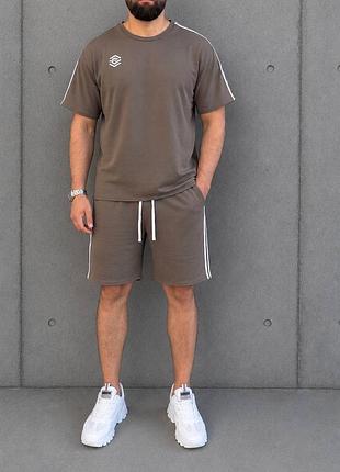 Костюм чоловічий футболка і шорти тканина: двонитка / розмір: m,l,xl,xxl / чорний, графіт, моко, беж, шоколад