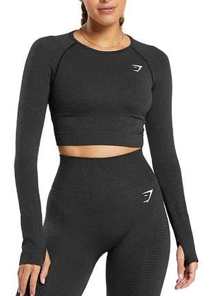 Укороченный спортивный лонгслив gymshark топ майка для зала термо кофта спорта рашгард puma тренировок бега кофта nike bra бра футболка компрессионная