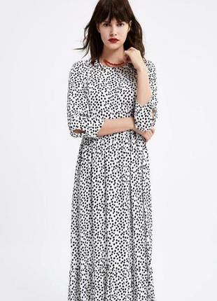 Медное платье из вискозы в горошек zara размера m